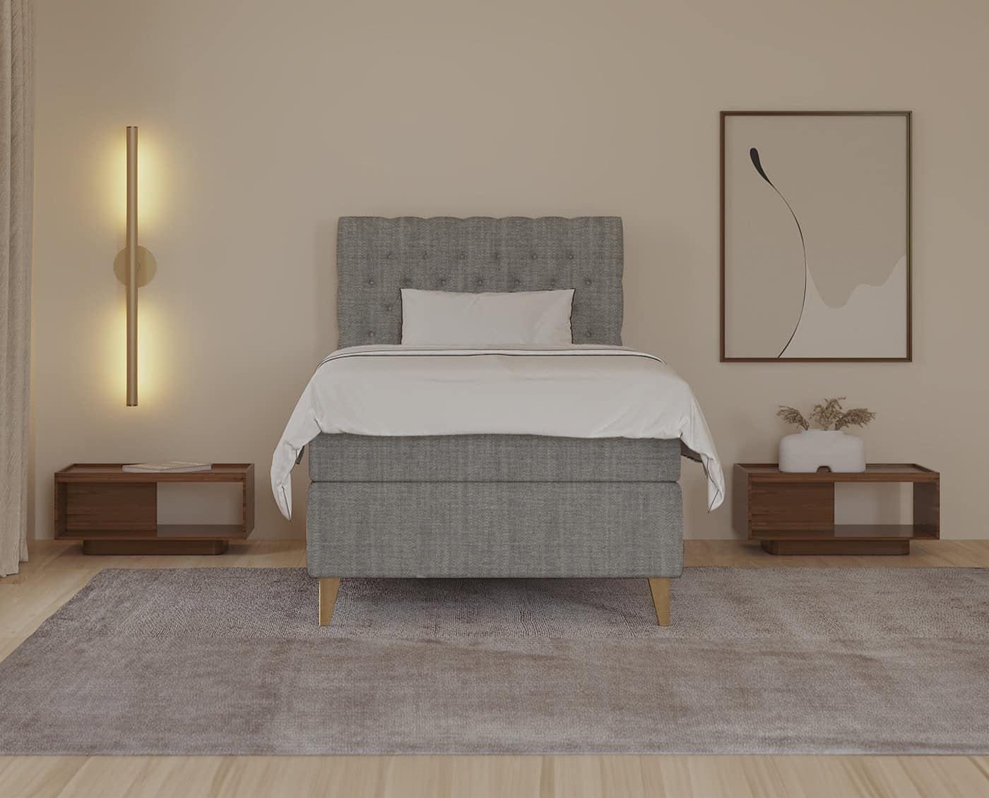 Håndlavet sengeramme i rustikt træ, moderne design, komfortabel og elegant, specialfremstillet til soveværelset, skabt af Sengesnedkeren.